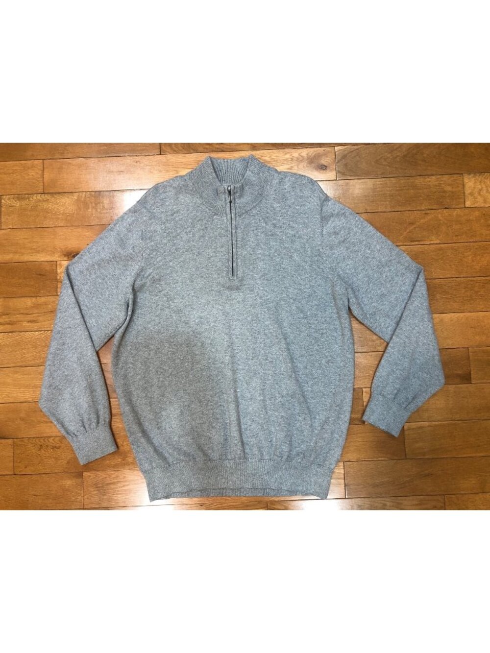 LL Bean Cotton Cashmere Quarter Zip Pullover Sweater Gray Mock Neck Size XL